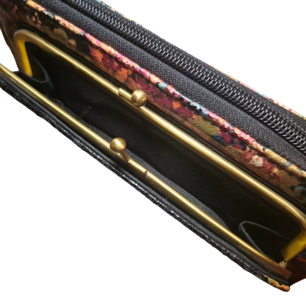 Floral Kiss Lock Zip Around Long Wallet